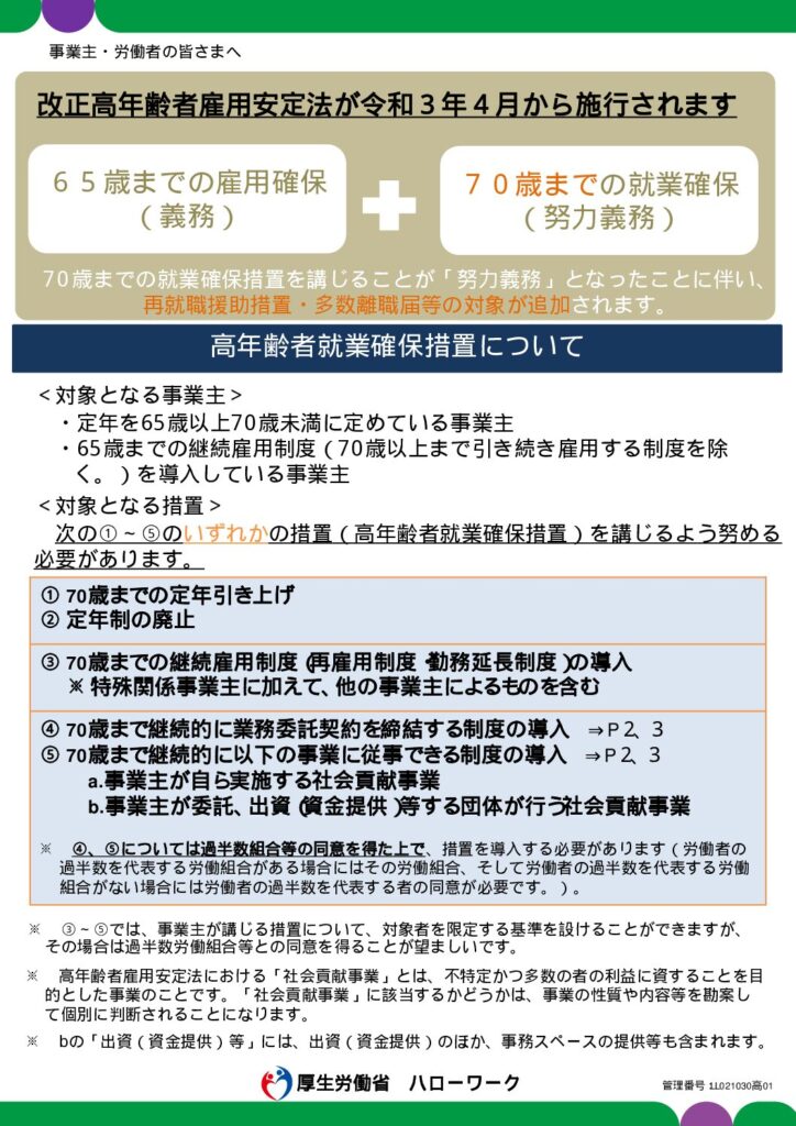 高年齢者雇用安定法の改正 70歳までの就業機会確保 高速道路の団体割引etcカードなら東洋ハイウェイ協同組合へ